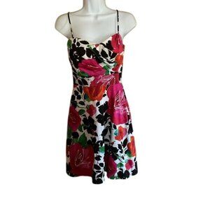Vibrant Floral Cotton Fit Flare Spaghetti Strap Dress B Smart Summer Party Chic